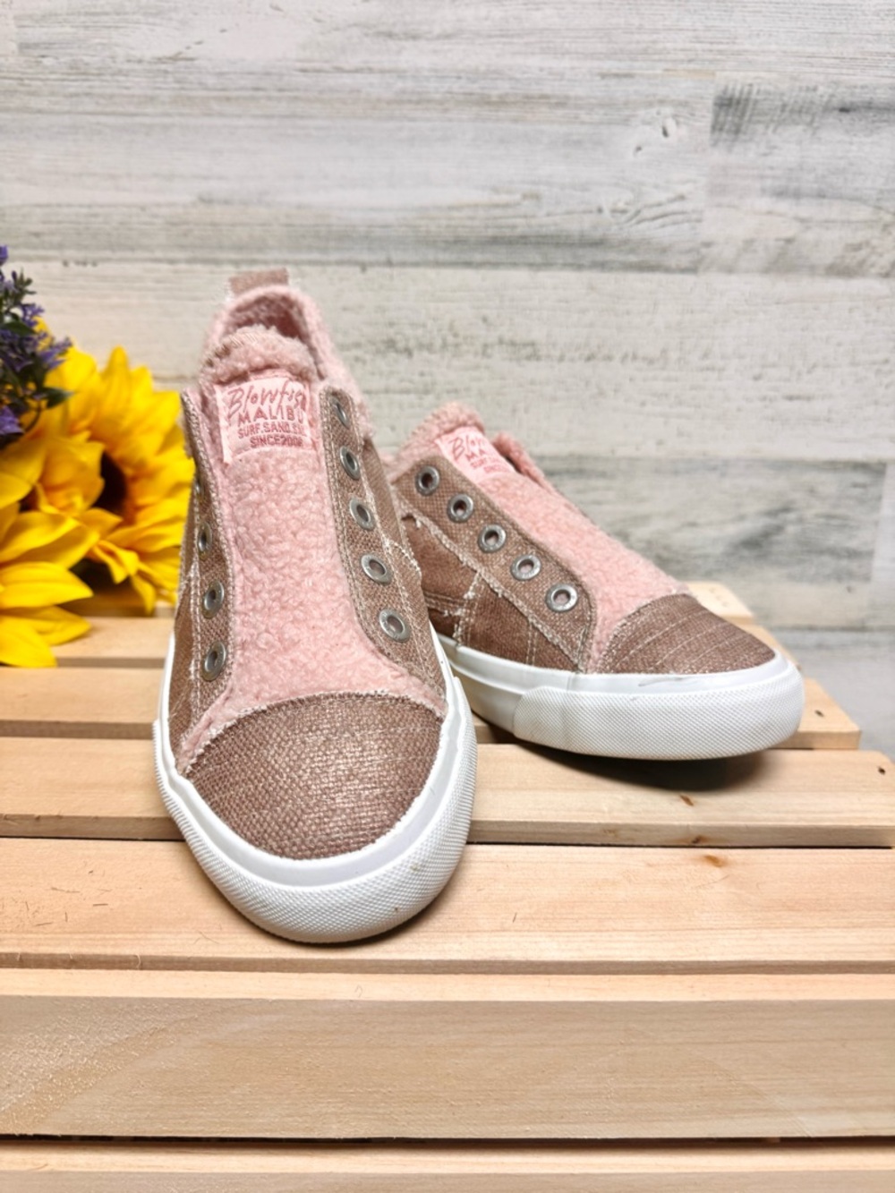 Blowfish Malibu Playdoe SHR Rose Gold Paintbrush Metallic Sherpa Lined Sneakers - Picture 3 of 8